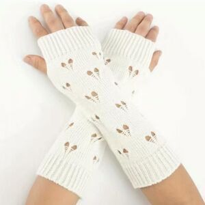 White Knit Fingerless gloves OSFA